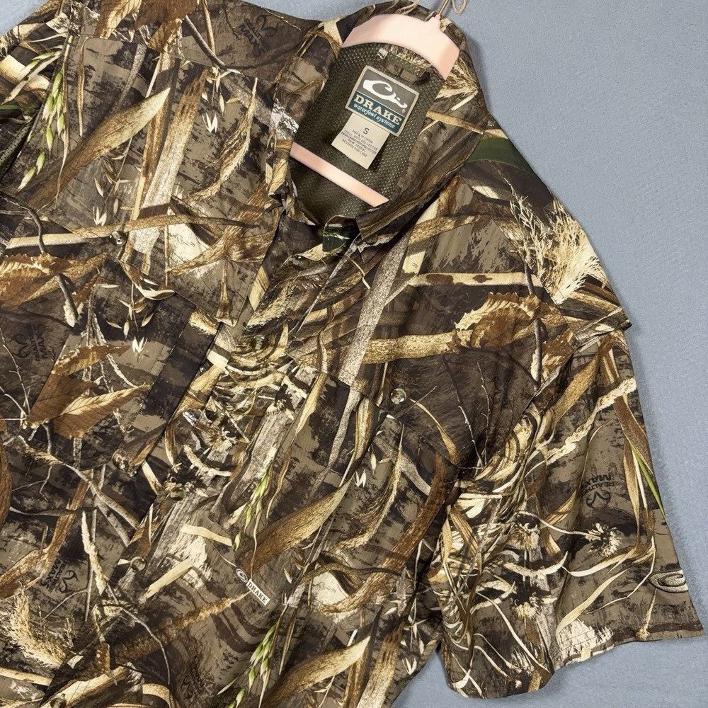 Drake Waterfowl Systems Fishing Shirt‎ Men Sz S Brown Camo Realtree Vented